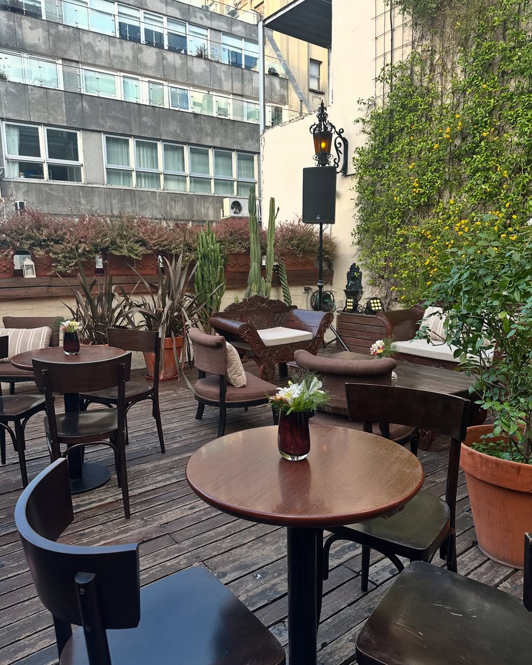 Detalle del escenario y pantalla en Irene La Terrasse